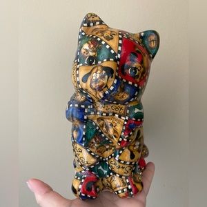 Cat Kitty Figurine Statue Decoupage
Patchwork Dog Kitten 
Handmade RARE Vintage